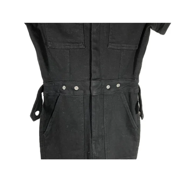 Good American Fit For Success Short Sleeve Black Denim Jumpsuit Sz 0 - Picture 6 of 11